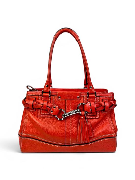 Coach Handbags - Vintage Coach Hamptons Braided Pebbled Leather Shoulder Bag W/ Red Tassel
